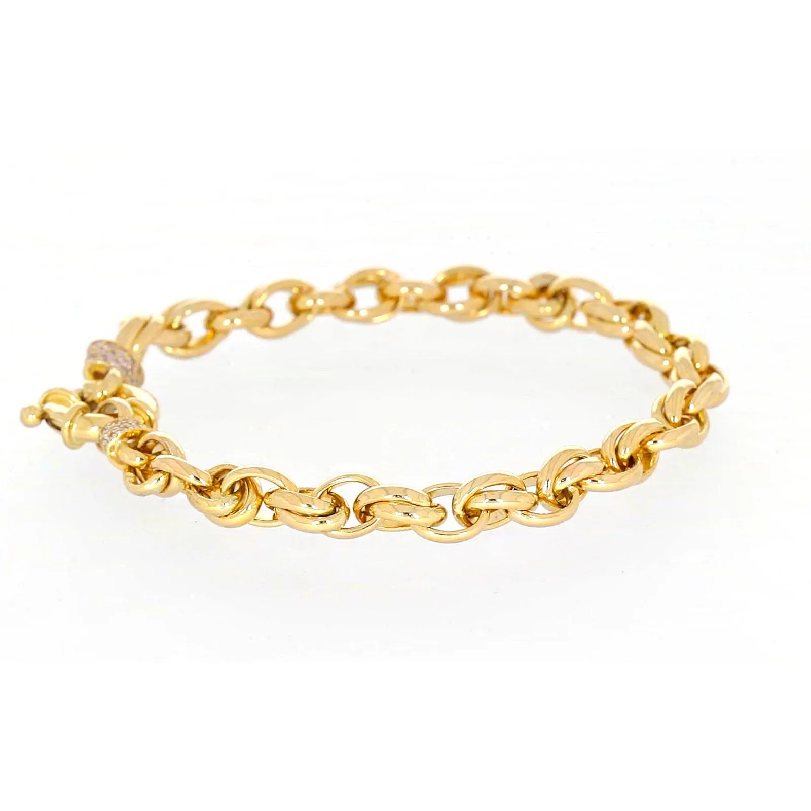 9ct Yellow Gold Silver Filled 19cm Belcher Bracelet with Cubic Zirconia & Bolt Ring