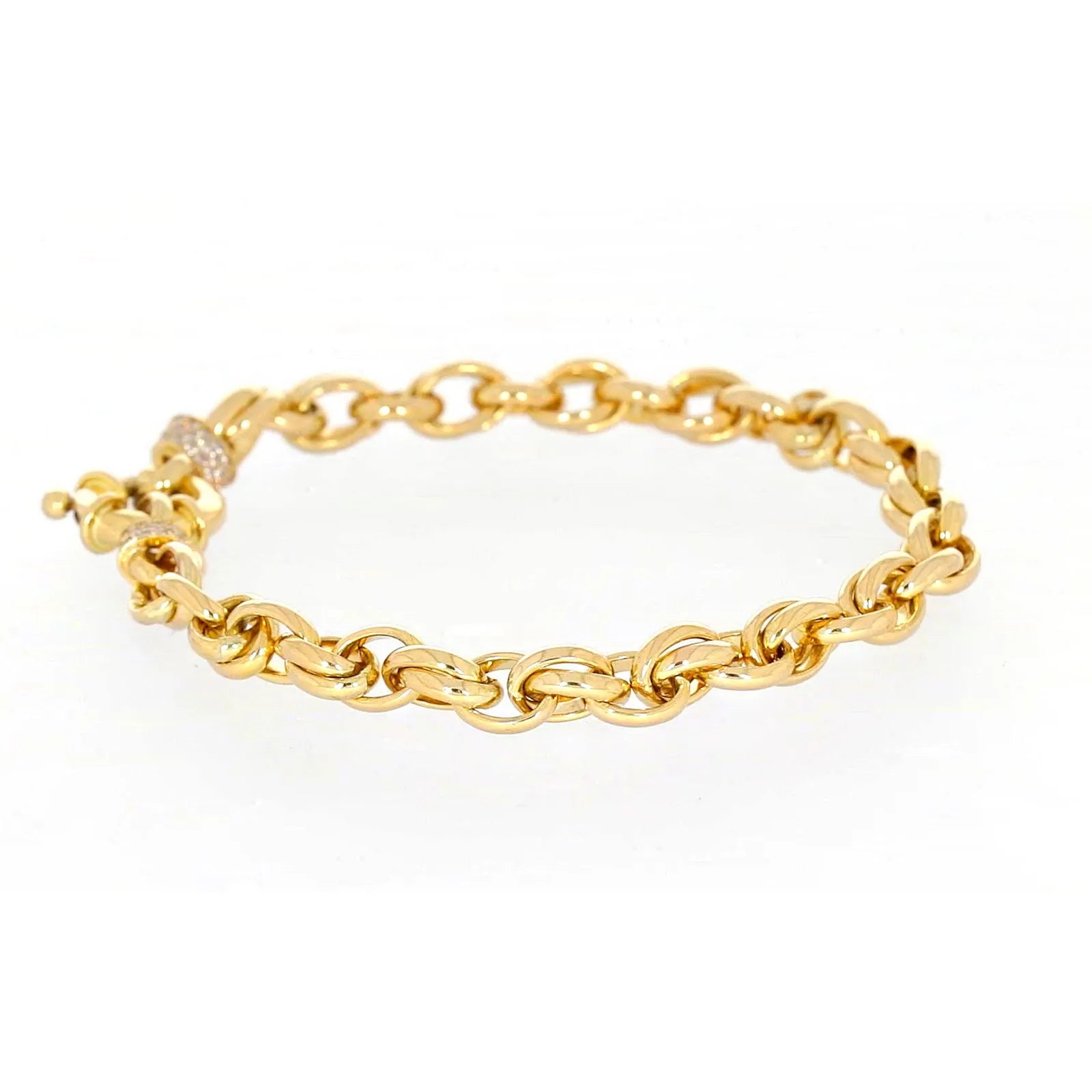 9ct Yellow Gold Silver Filled 19cm Belcher Bracelet with Cubic Zirconia & Bolt Ring