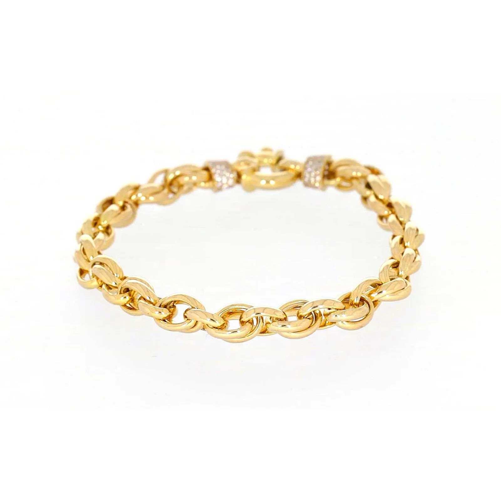 9ct Yellow Gold Silver Filled 19cm Belcher Bracelet with Cubic Zirconia & Bolt Ring
