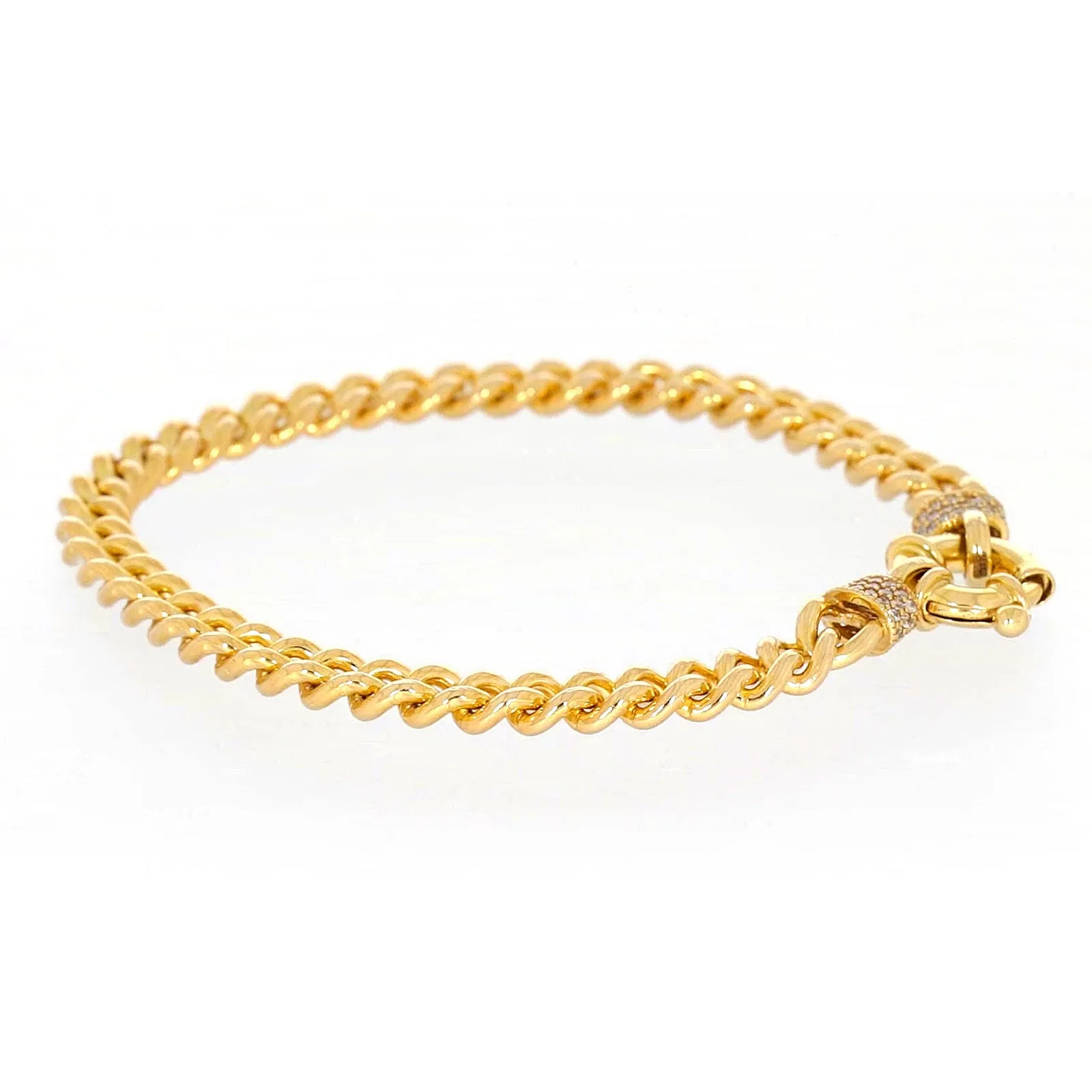 9ct Yellow Gold Silver Filled 19cm Curb Bracelet with Cubic Zirconia & Bolt Ring