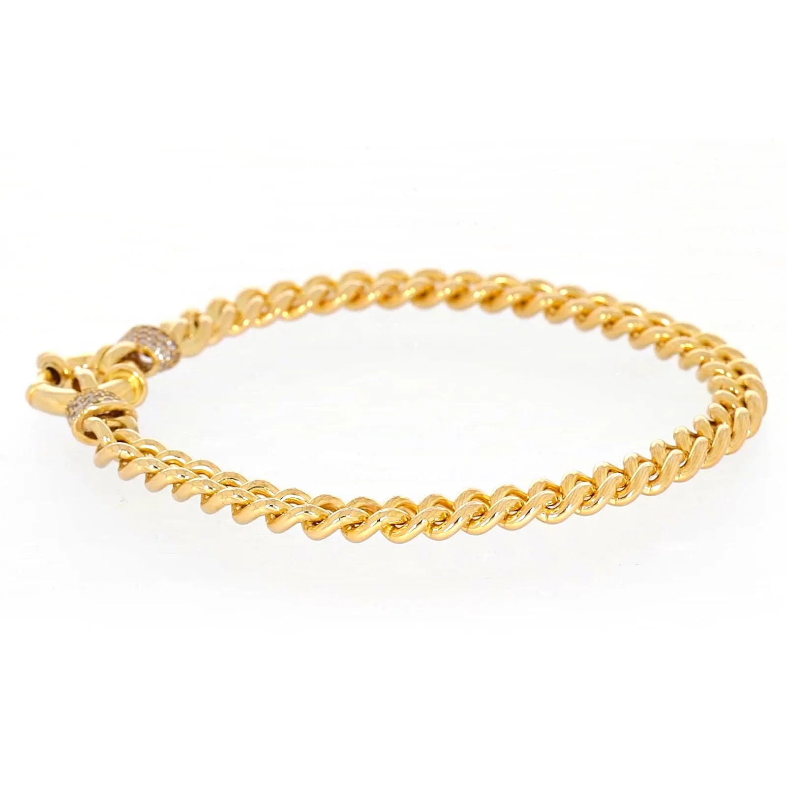 9ct Yellow Gold Silver Filled 19cm Curb Bracelet with Cubic Zirconia & Bolt Ring