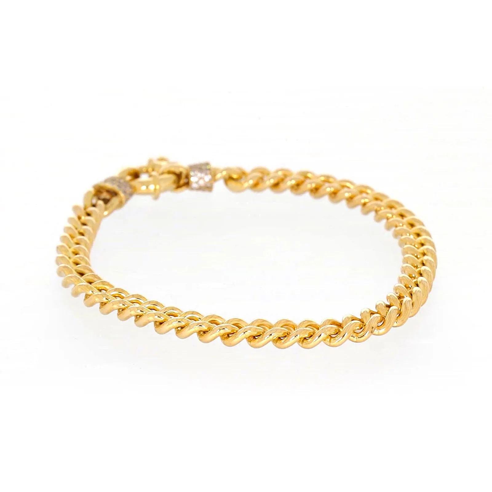 9ct Yellow Gold Silver Filled 19cm Curb Bracelet with Cubic Zirconia & Bolt Ring