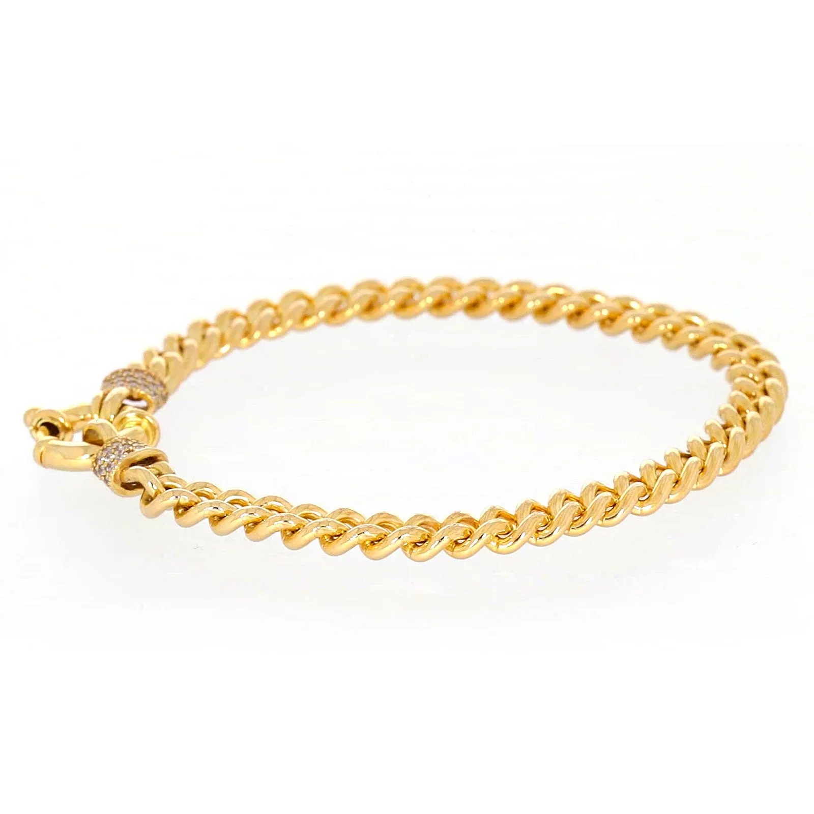 9ct Yellow Gold Silver Filled 19cm Curb Bracelet with Cubic Zirconia & Bolt Ring