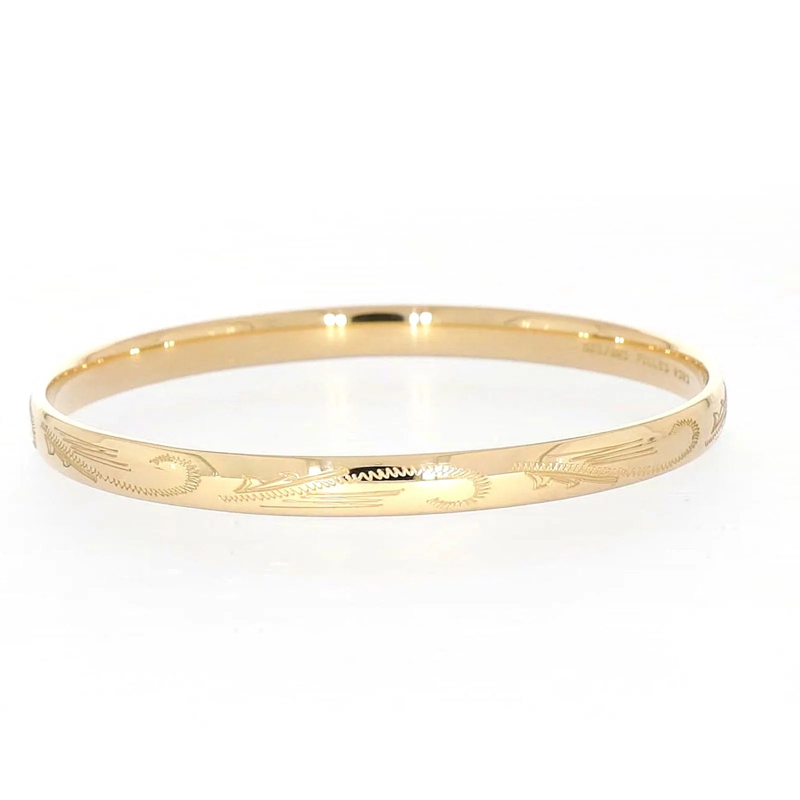9ct Yellow Gold Silver Filled 68x6mm Engraved Bangle