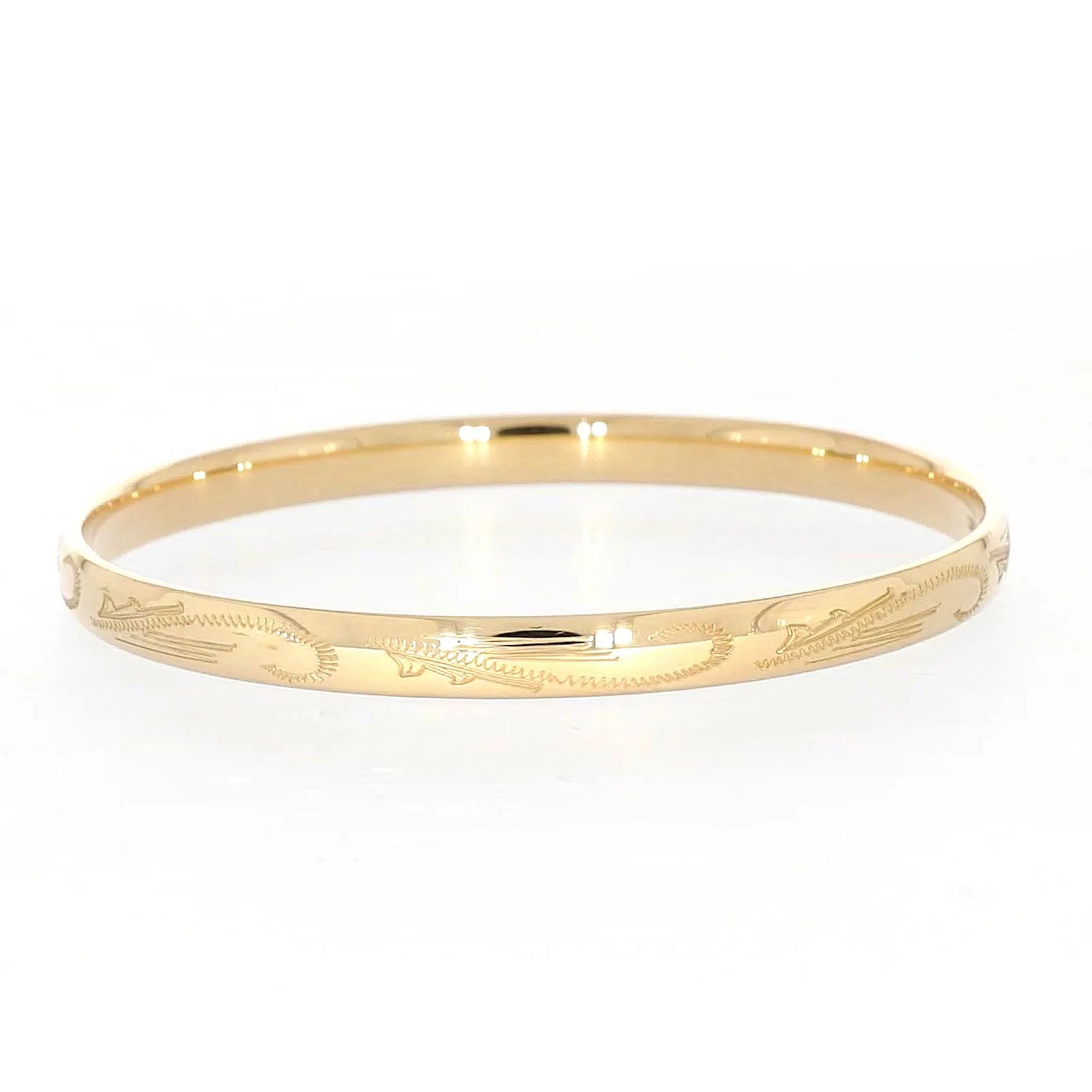 9ct Yellow Gold Silver Filled 68x6mm Engraved Bangle