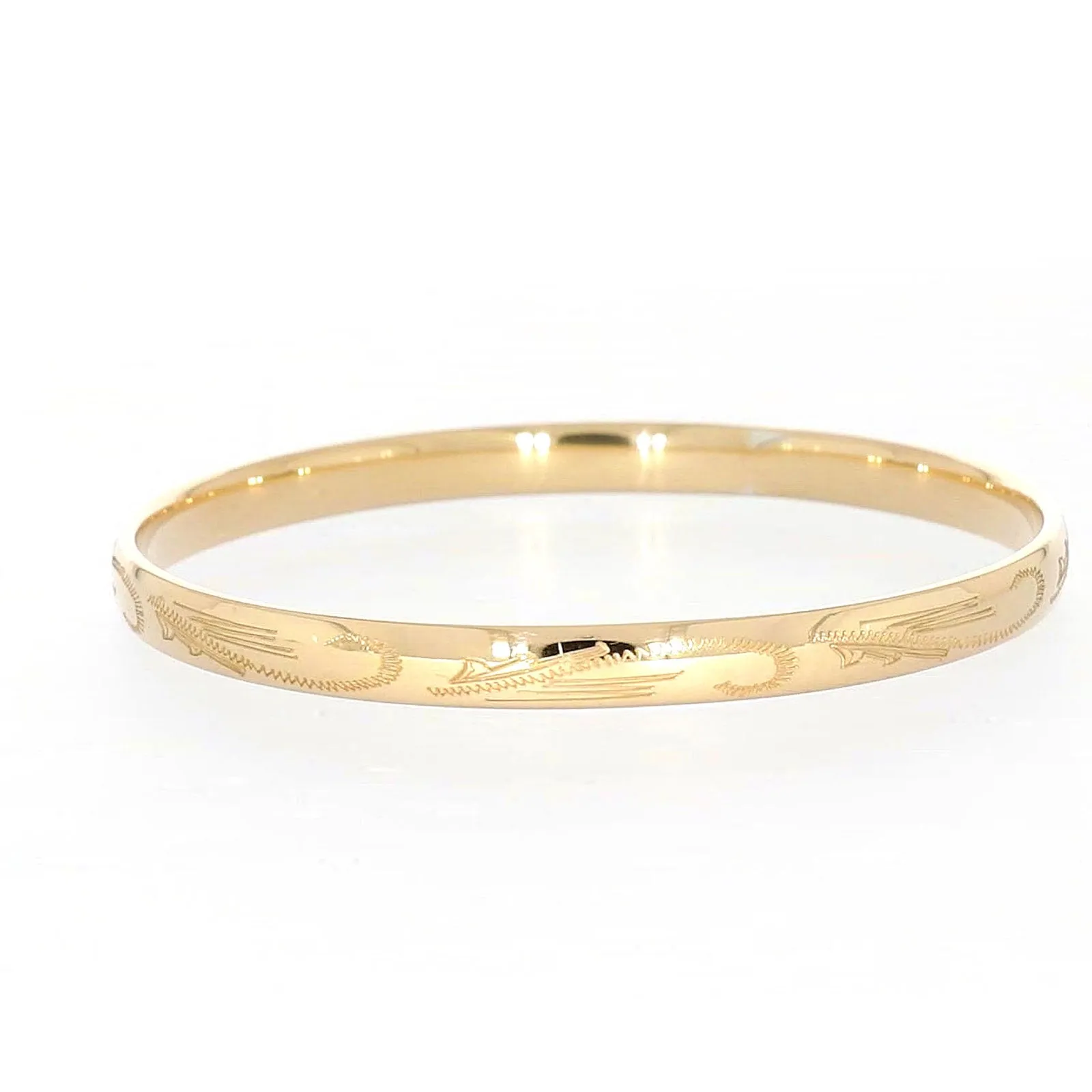 9ct Yellow Gold Silver Filled 68x6mm Engraved Bangle