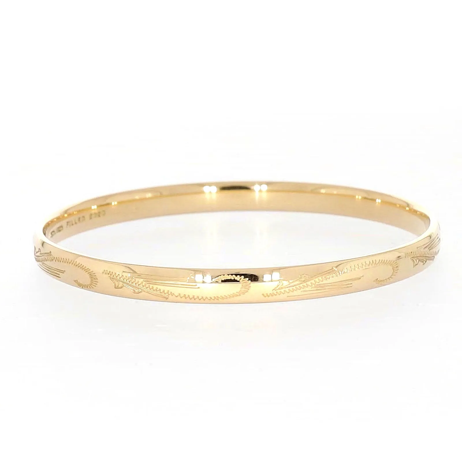 9ct Yellow Gold Silver Filled 68x6mm Engraved Bangle