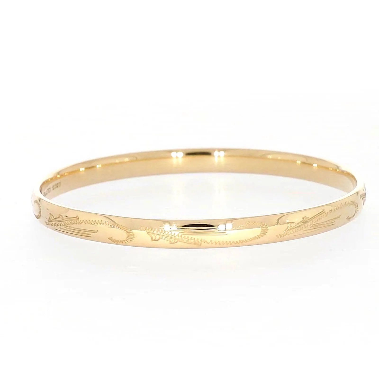 9ct Yellow Gold Silver Filled 68x6mm Engraved Bangle
