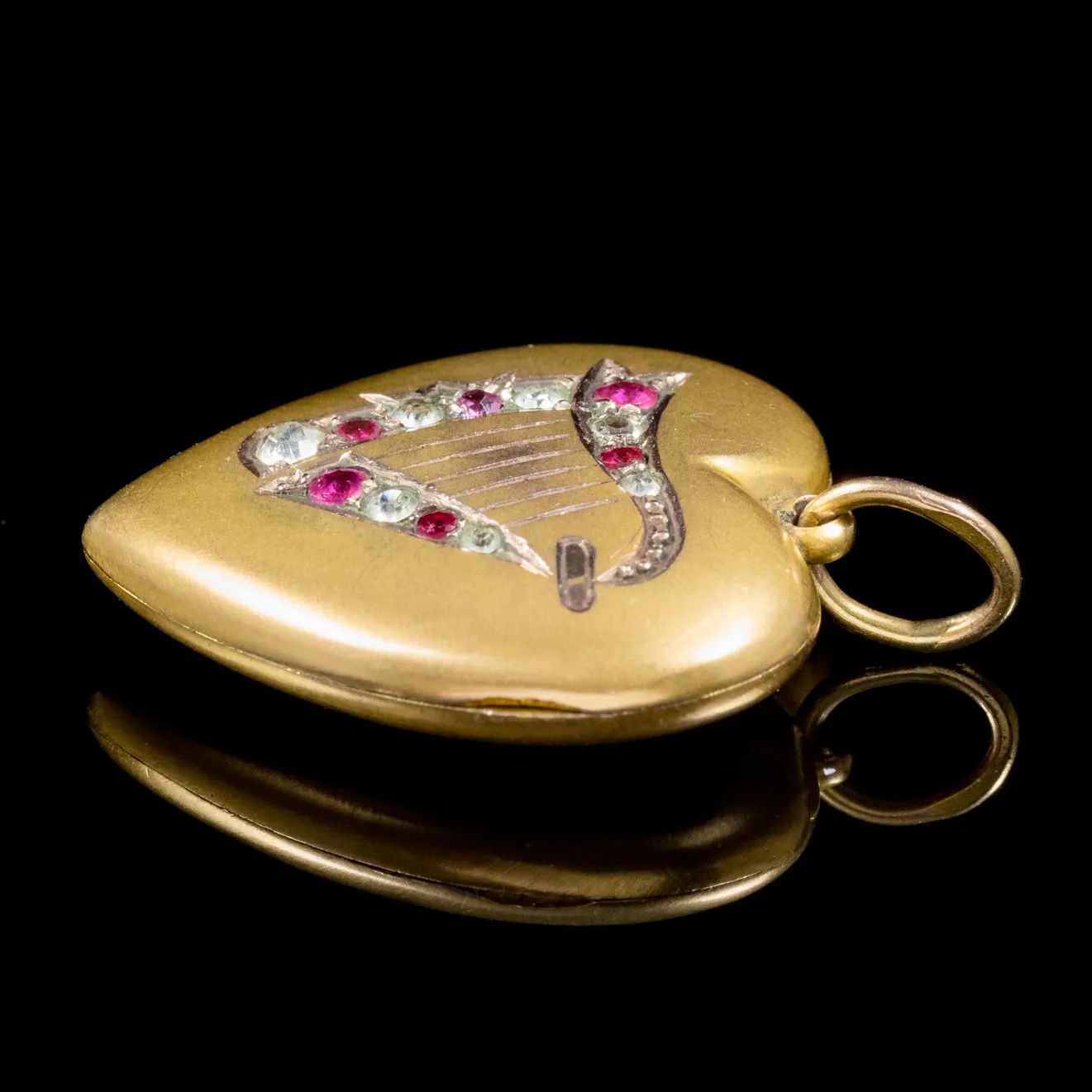 Antique Victorian Paste Lyre Heart Locket 9ct Gold Back And Front Circa 1900