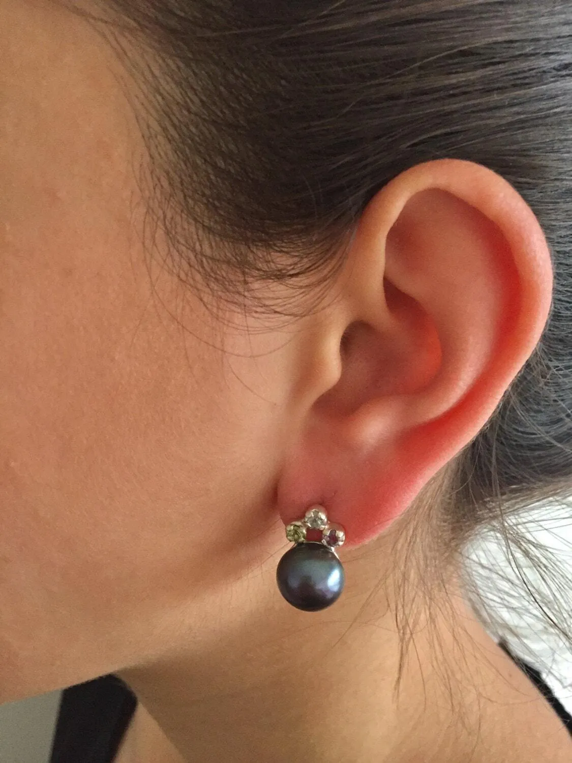 Black Pearl Earrings - Drop Pearl Earrings - Vintage Pearl Studs