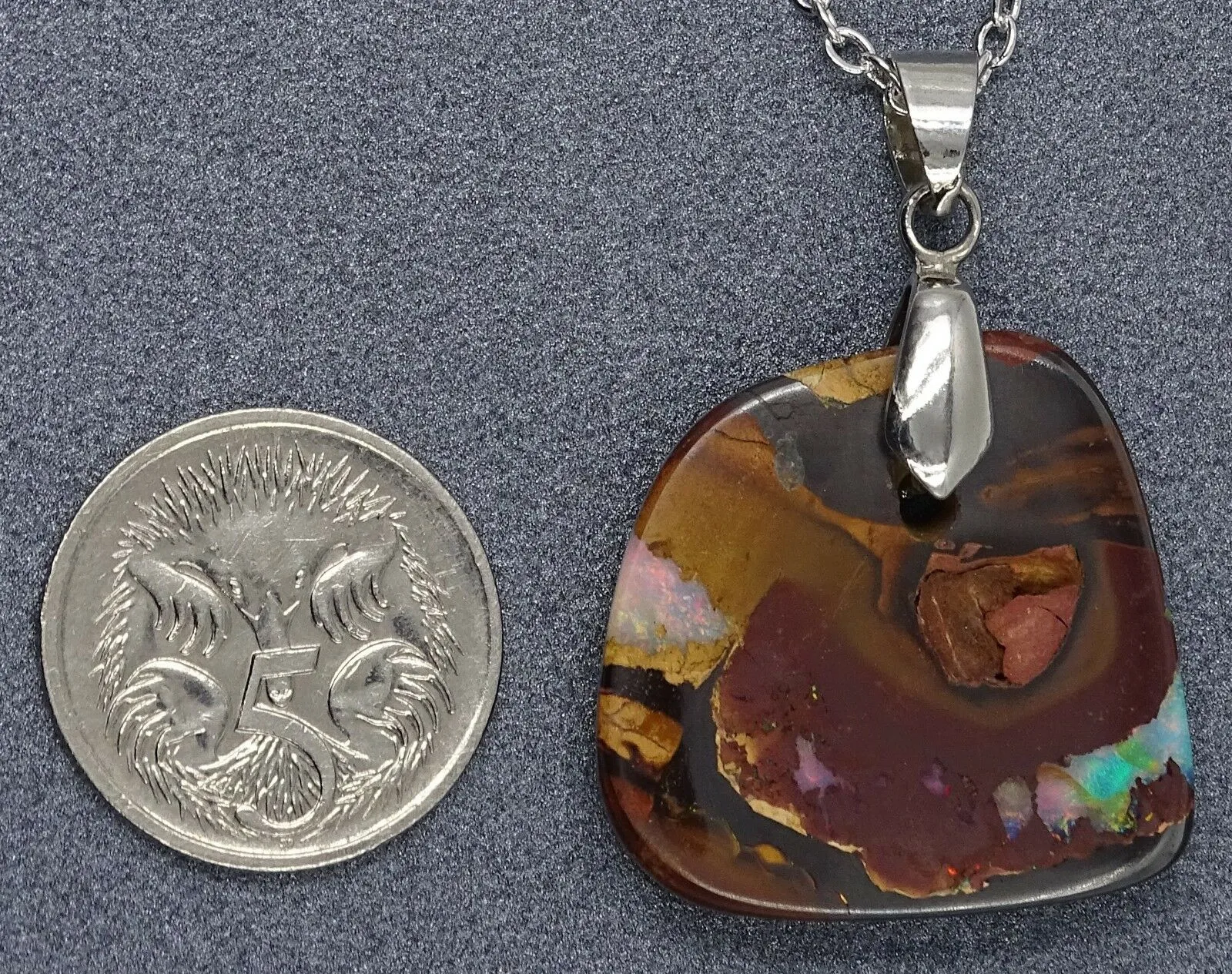 Boulder Opal Necklace with Green & Red Flashes
