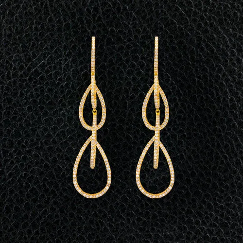 Diamond Dangle Open Teardrop Design Earrings
