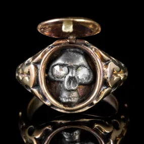 Diamond Skull Locket Ring 18Ct Gold Memento Mori