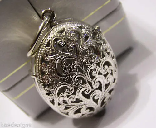 Genuine Huge Heavy Sterling Silver 925 Filigree Oval Pendant Locket