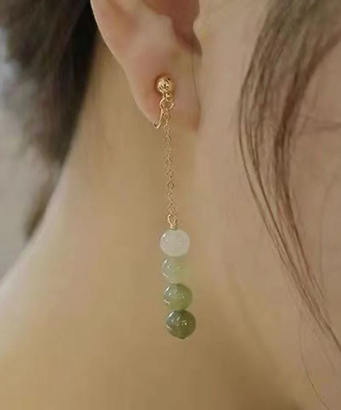 Gradient Color Green Jade Pearl Drop Earrings LY7828