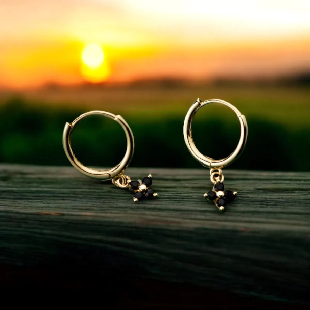 Green Flower Charm Dangle Small Hoop Huggie Earrings 18K Gold Plated Sterling Silver 925 Luxury Hypoallergenic Earrings KESLEY