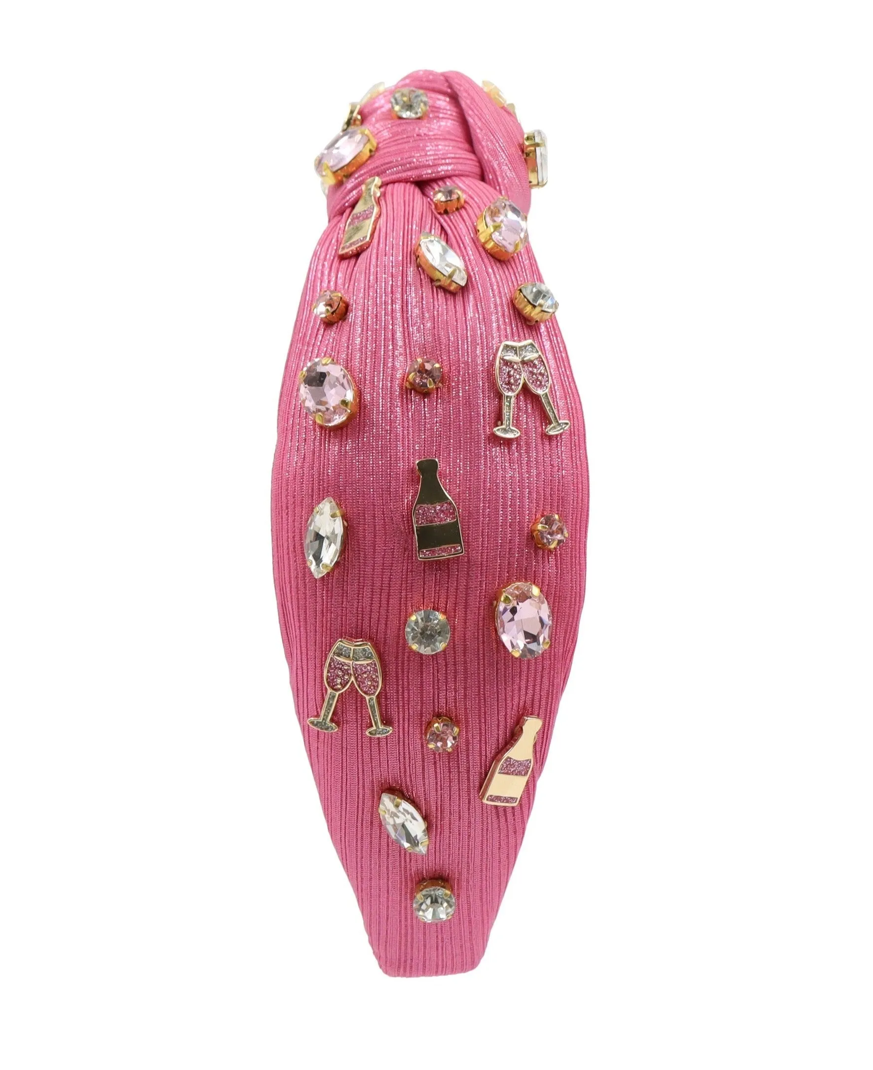 Hand Sewn Pink Cheers Jeweled Knot Headband