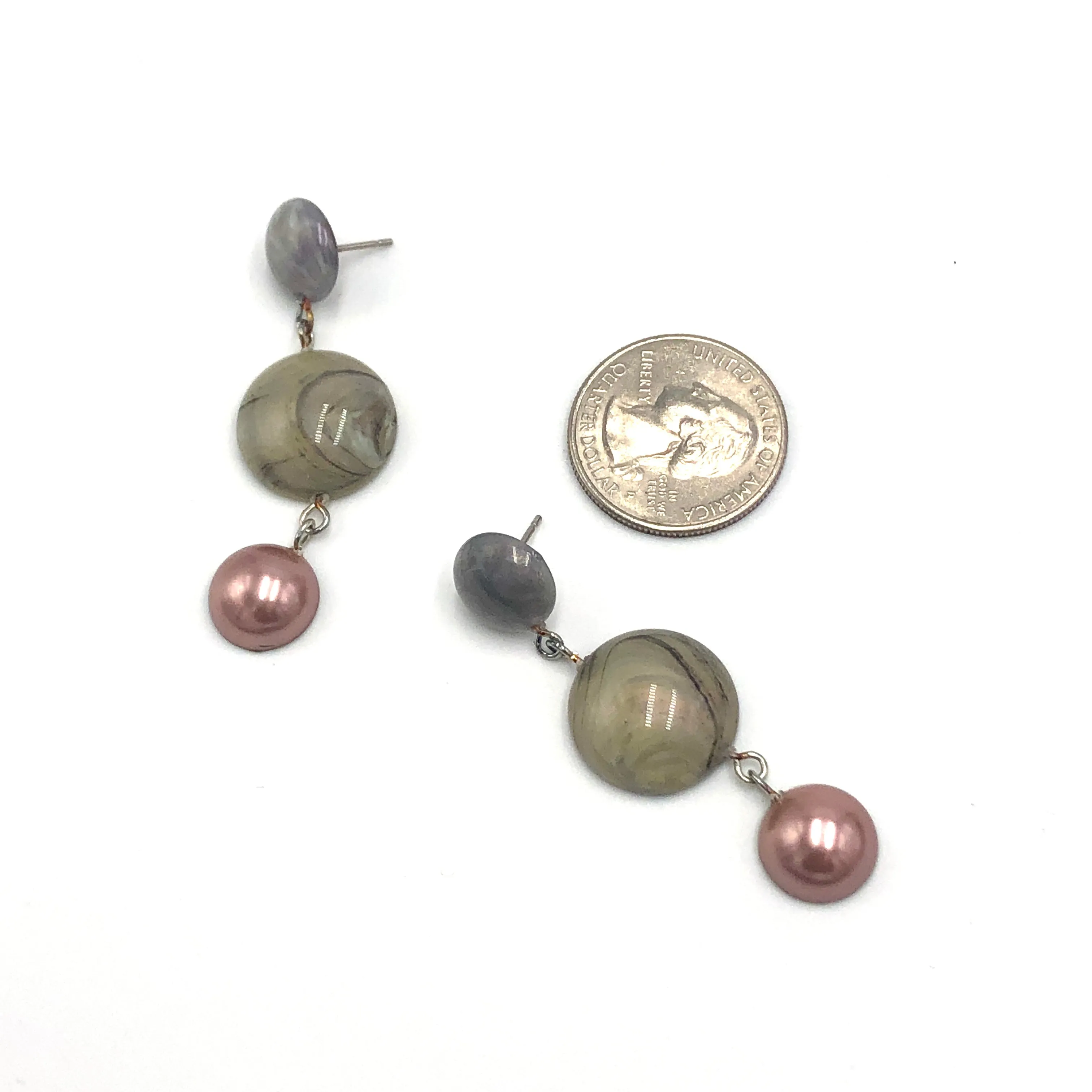 Mauve Pearl & Grey Sage Trinket Earrings