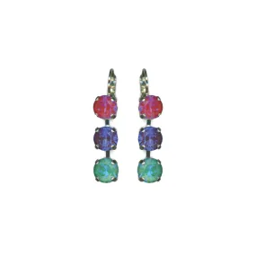 Medium Three Stone Leverback Earrings in "Candy" - Rhodium