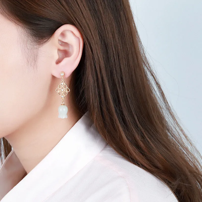 Natural Jade Earrings Nephrite Silver Earrings ZNE396