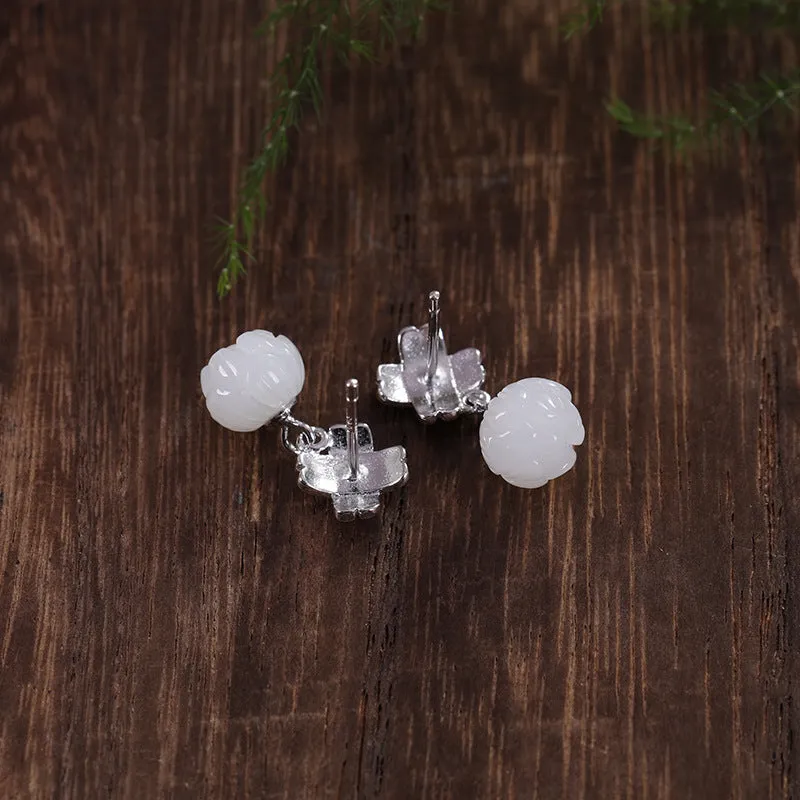 Natural Jade Earrings Nephrite Silver Earrings ZNE502
