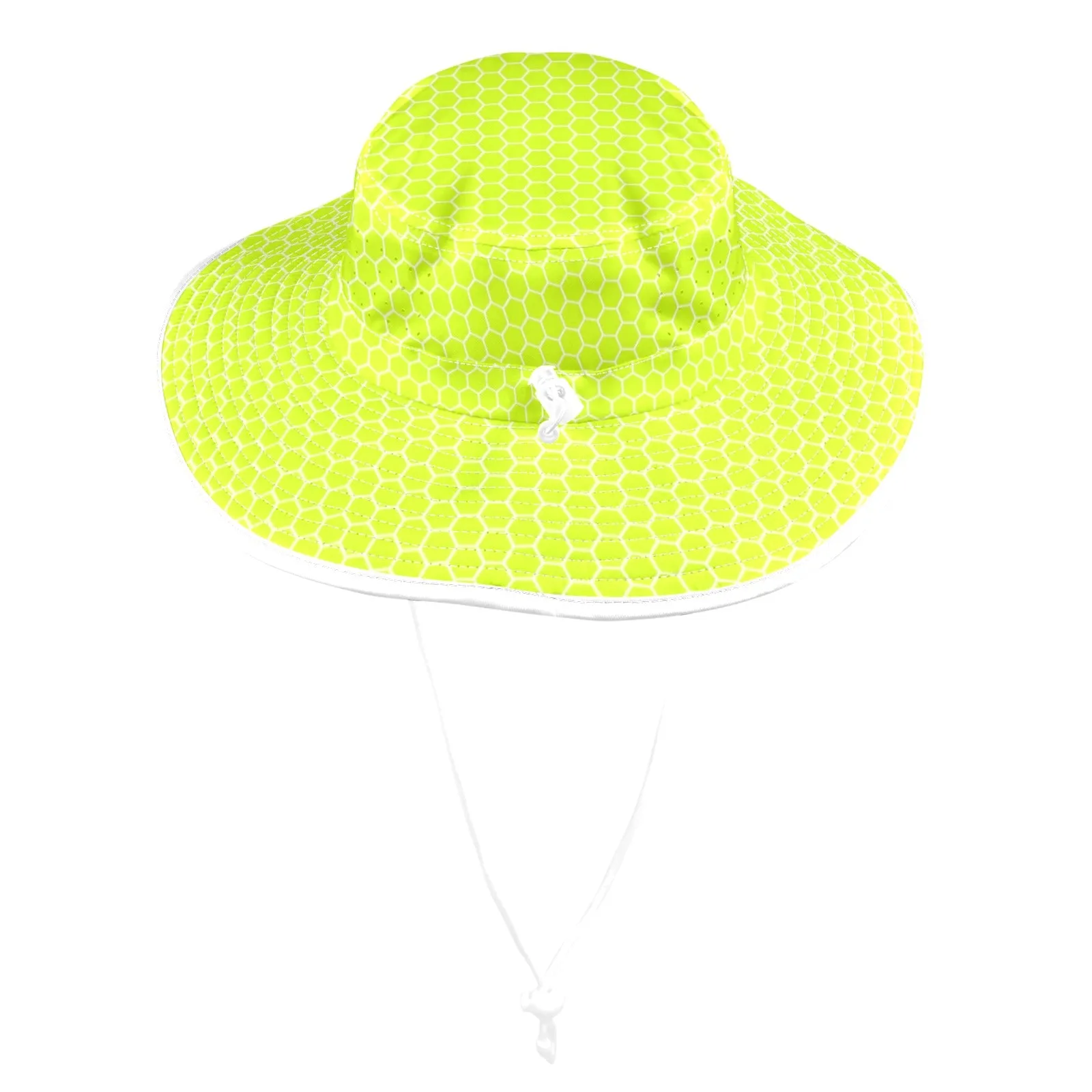 neon green hex print 5 Wide Brim Bucket Hat