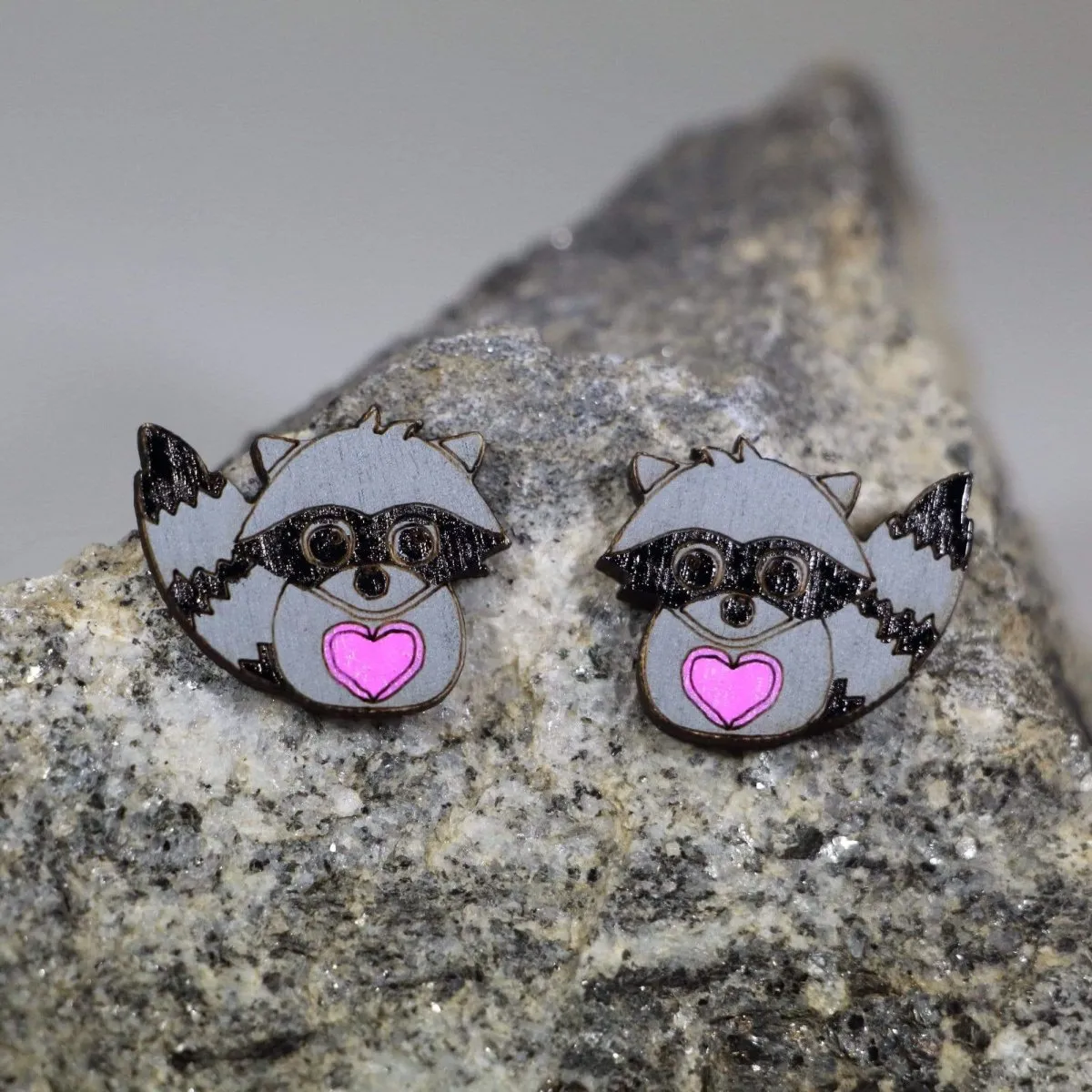 Raccoon Wooden Dangle Earrings by Cate's Concepts, LLC