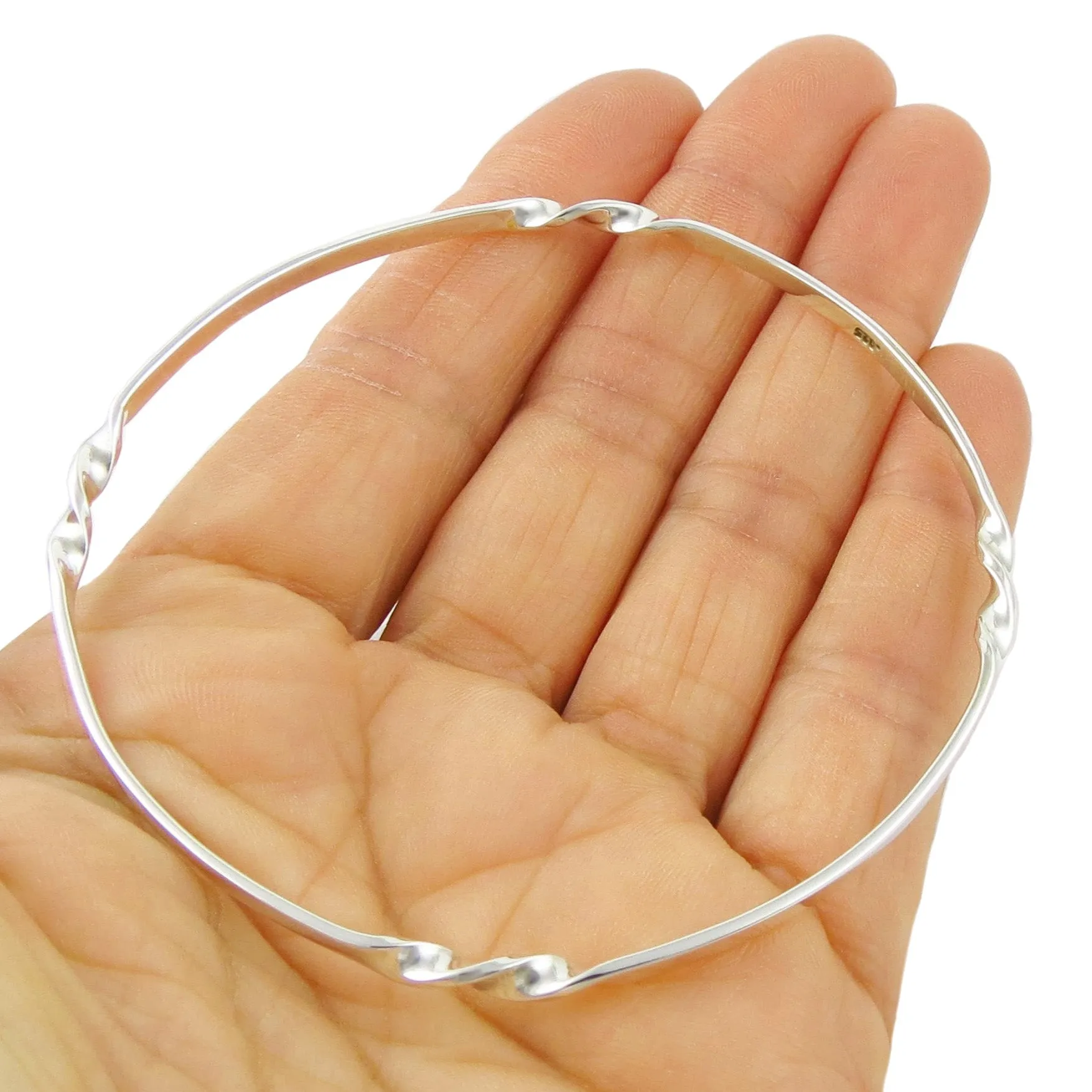 Solid 925 Sterling Silver Twisted Bangle