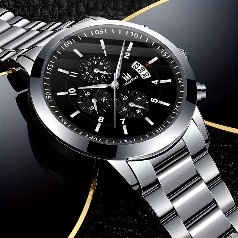 Stylish Mens Watch  Steel Bracelet Set Ideal Gift