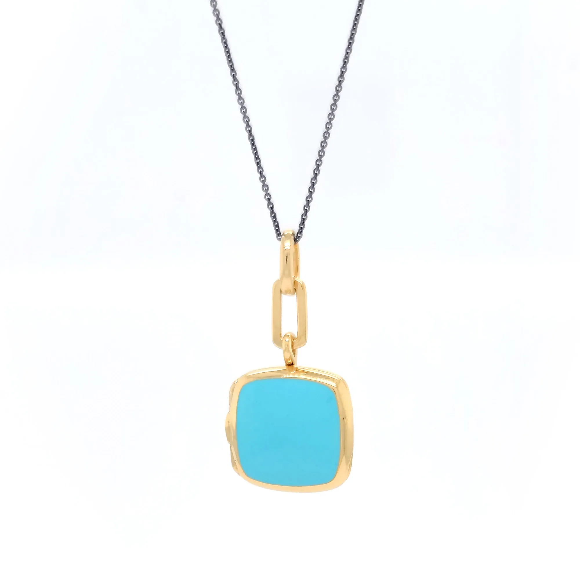 Turquoise Enamel Vermeil Cushion Locket