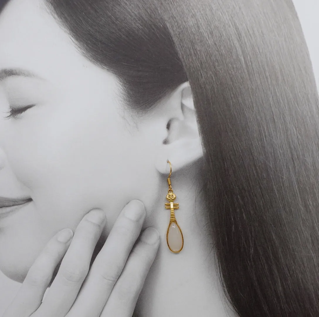 White Jade Pipa Earrrings